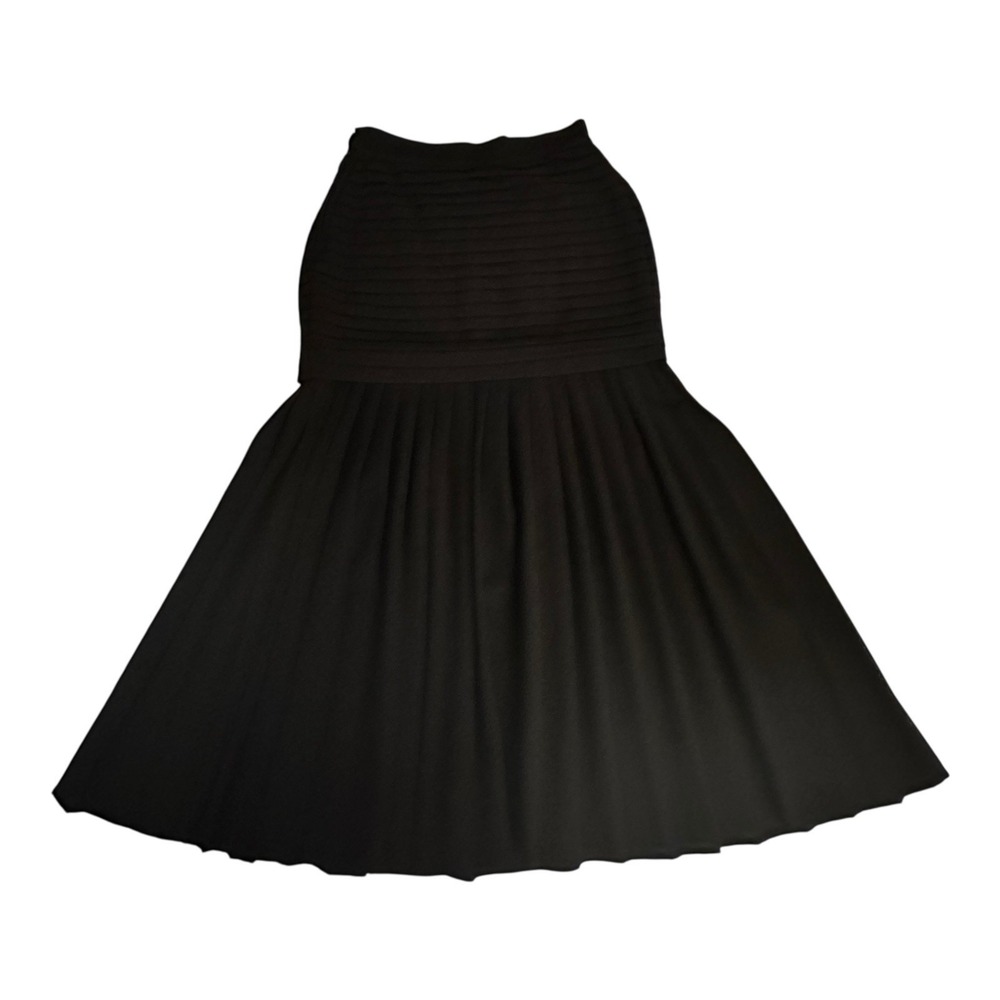 Vintage Istante by Gianni Versace Lined Wool Pleated Open Sz 2 Black Midi Skirt
